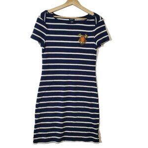American Living Women's Short Sleeves Navy Striped Shirt Dress SZ M Crest